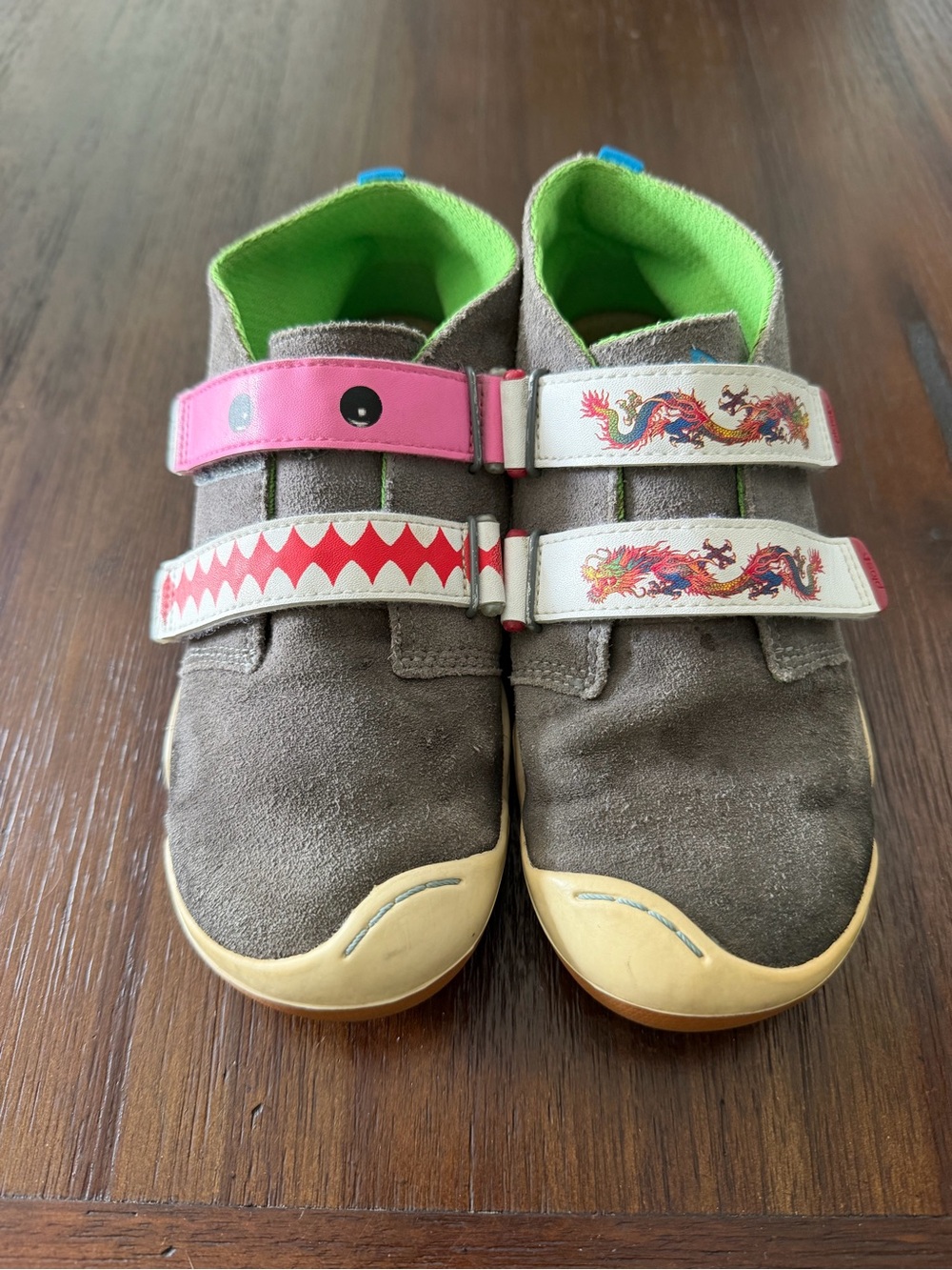 PLAE Gray Suede Sneakers with Pink & White Velcro Accents Kids size 2